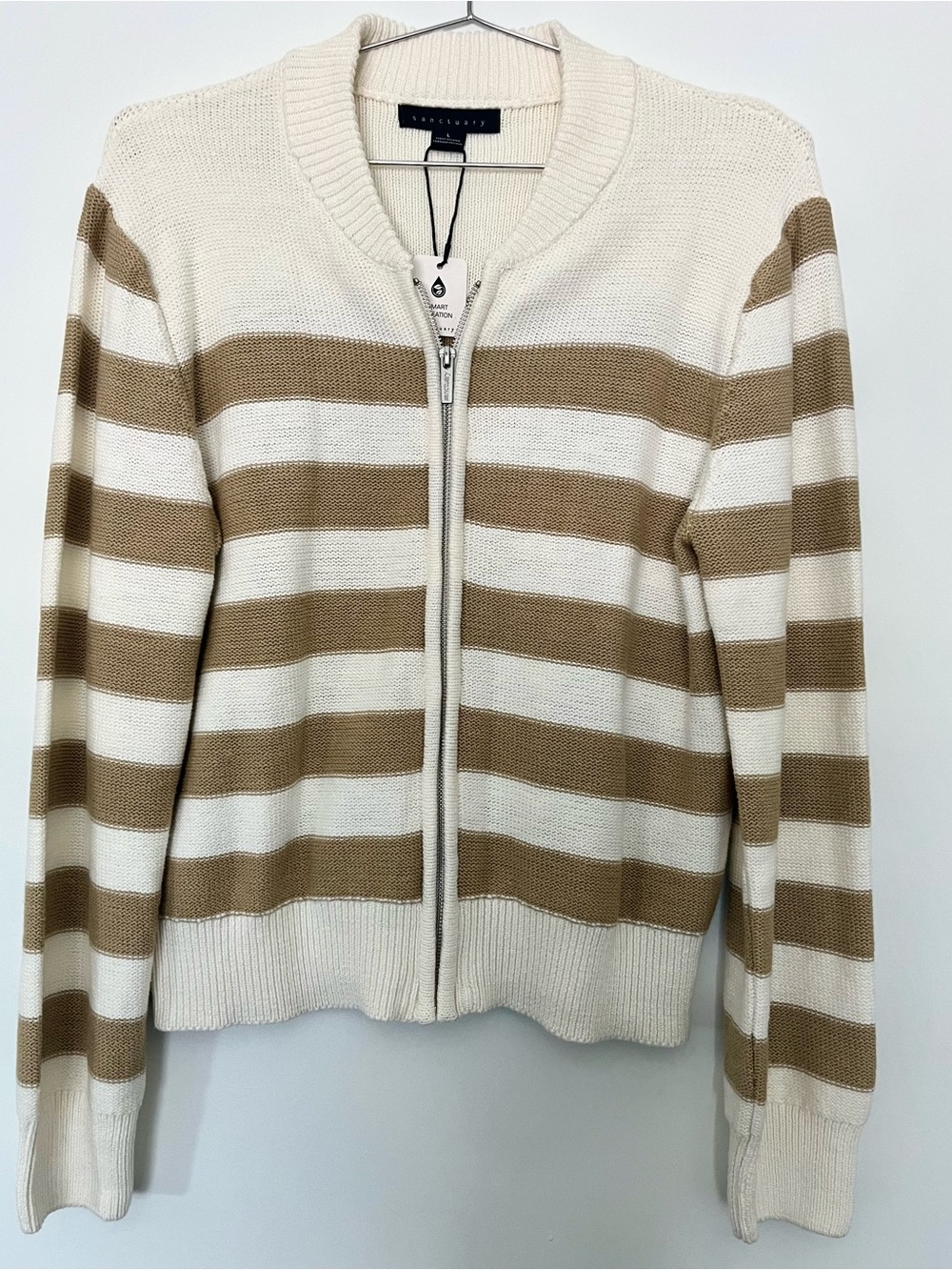 Sanctuary Zip Front Knit Stripe Cotton Cardigan Bomber Sweater